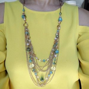 SOLD Turquoise Beaded Gold Necklace